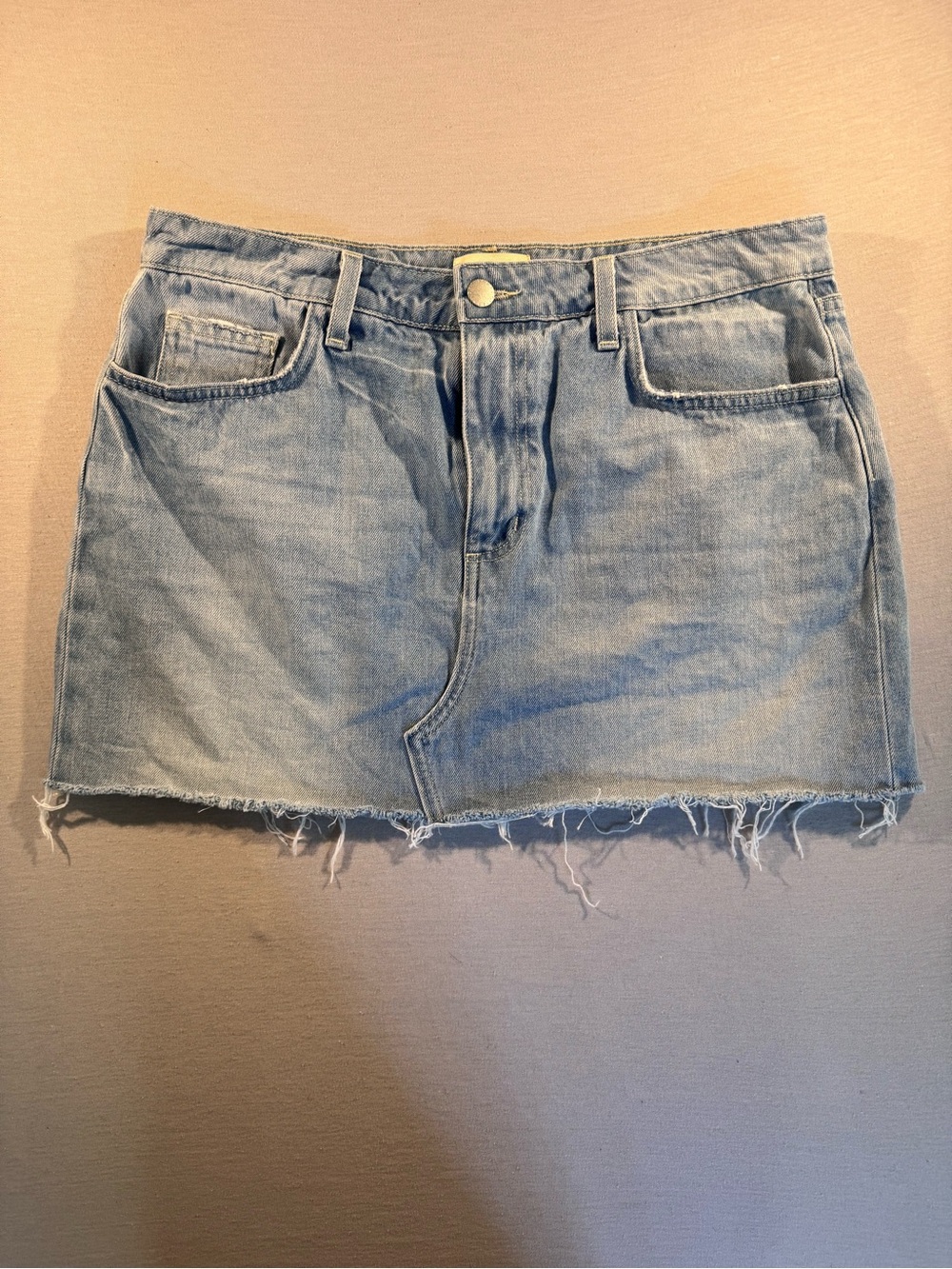 L’AGENCE Light Wash Raw Hem Denim Mini Skirt Size 30